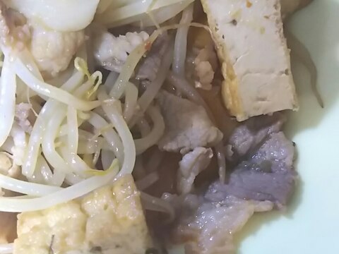 厚揚げ、もやし、豚バラの豆板醤炒め